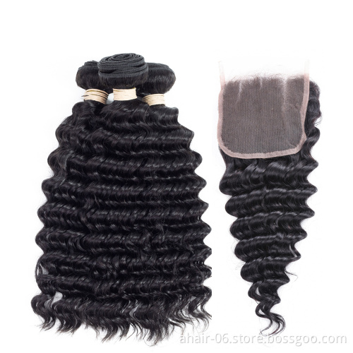 10A 3 Pieces Diffrent Length Of Hair Bundles With One Piece 4*4 Lace Closure No Tangle No Shed , Natural Color 100% Human Hair